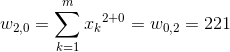 w_{2,0}=sum_{k=1}^{m}{x_k}^{2+0}=w_{0,2}=221