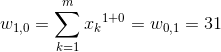 w_{1,0}=sum_{k=1}^{m}{x_k}^{1+0}=w_{0,1}=31