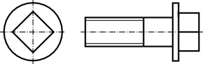 Śruba wieńcowa z łbem kwadratowym w rysunku uproszczonym. Norma PN-87/M-82301.