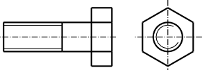 Śruba zgrubna z łbem sześciokątnym w rysunku uproszczonym. Norma PN-86/M-82144.